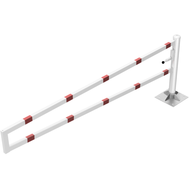 Swiveling gates | to be fixed by plugs, hot-dip galvanized and white coated with red reflecting rings | total width: 3000 mm | for padlock